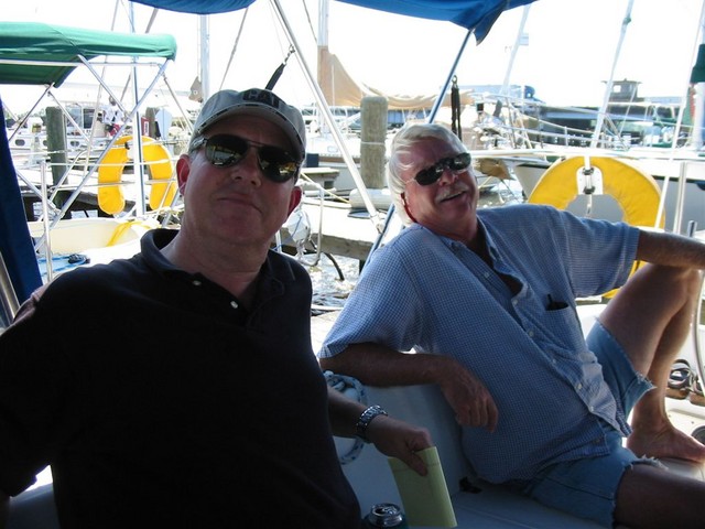 Robert Banks and Gary McGraw relaxing on the boat..