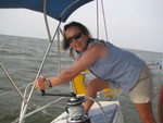 Cathy Williams ("Miss Cathy") grinding the winch...