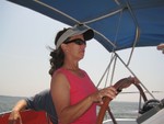 Miss Cathy at the helm..