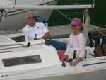 John & Mary Jane Rice having HAPPY HOUR aboard their J-22, "MJSEDOK" (pic submitted by C. Lucas,