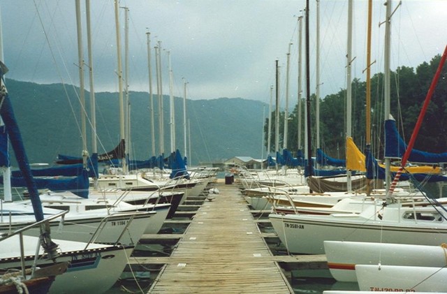 Thought old wood dock was bad, but better than buoy line! around 1983
