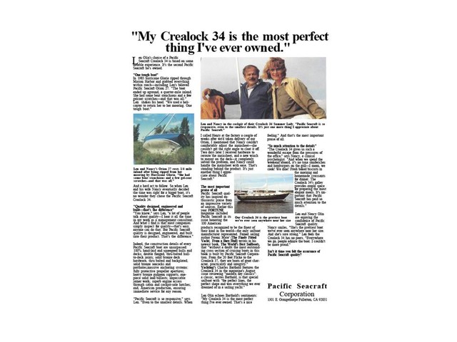 Over the years sailing magazines carried ads like this extolling the virtues of "my" boat.