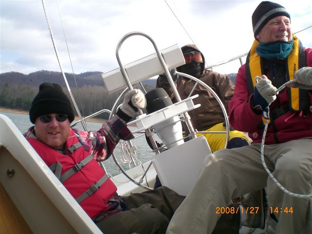Sailing in January 2008 on Wild Blue Yonder; Mark Galloway Sam Shafer, James Little, picture taken by Clarke Lucas