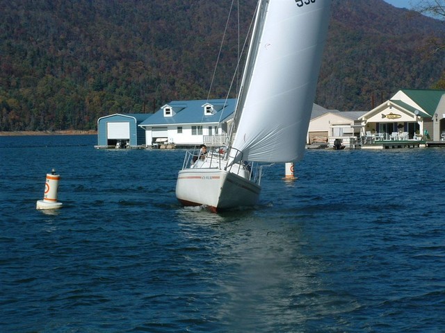 Please, NO WAKE!  My Love 2 sailing in, easy on the dock..