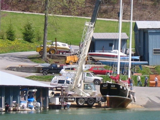 Freedom 40 checking bottom (Charlie Ulery's boat and crane)..