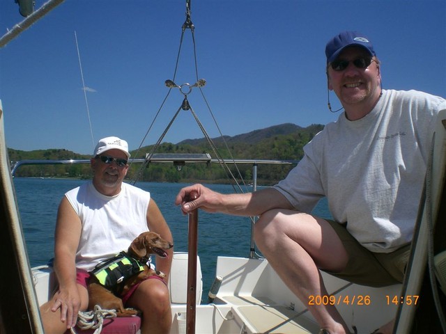 First Mate Buster (in life jacket), My Love 2, pic from C. Lucas