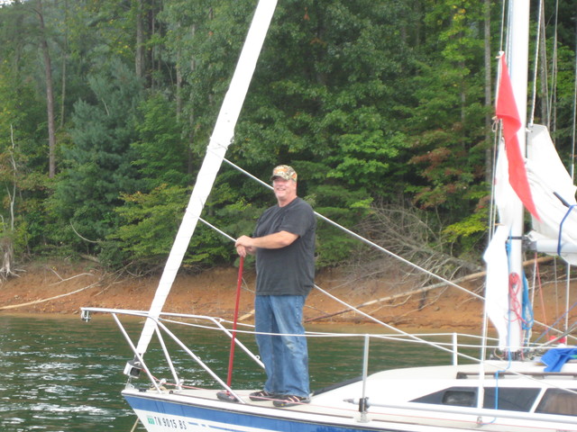 Dave getting ready to clean the boat while doing committe boat..