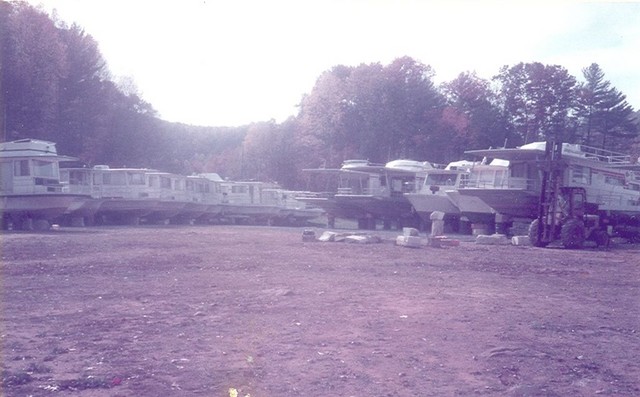 Houseboats safely stored ashore..