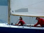 Skip and Patty during race on Soling