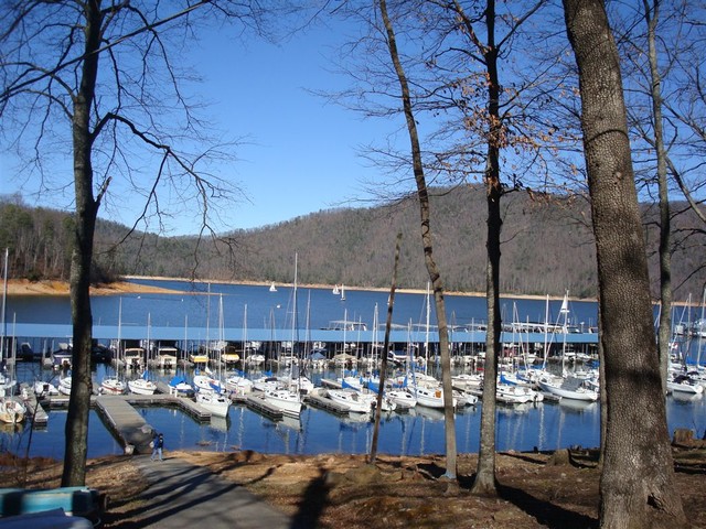 Picture of Lakeshore sailboat Dock E from hill