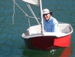 A "Little" fun after the race, J Little on David Gage's sailing dinghy