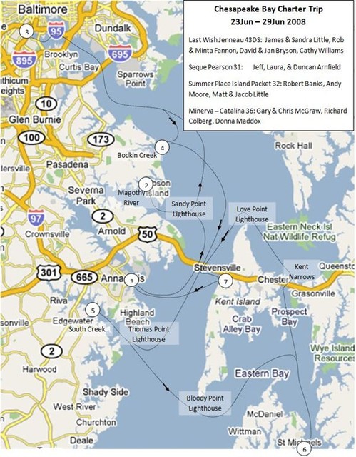Route for Little's Last Wish which started in Annapolis, other 3 boats started in Rock Hall (Graphic by D. Bryson)