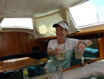 Miss Cathy showning her critical sailing skills