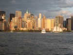 Evening view of financial district on Hudson RIver