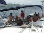 onboard Little's boat, James, Sandra, Matt, Jacob, Kathy Williams, Alyse and Johnny Chandler