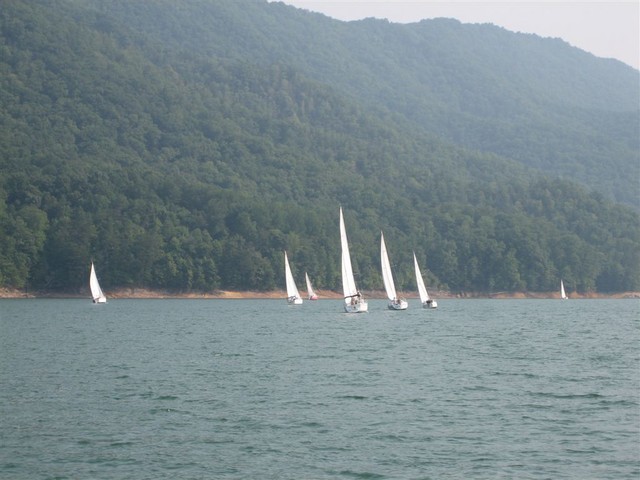 View of fleet at beginning of race on west side of island