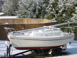 Alternative view of winter sailing, My Love 2 in Clarke Lucas's back yard, Feb 12, 2006..